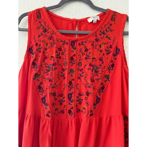 Umgee Red Sleeveless Embroidered Boho Tank Top With Floral Detailing Womens - Picture 10 of 12